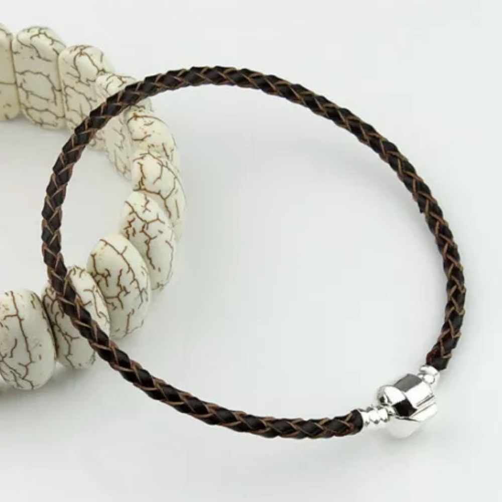 NEW•Black leather 2mm braided DIY charm bracelet 8”